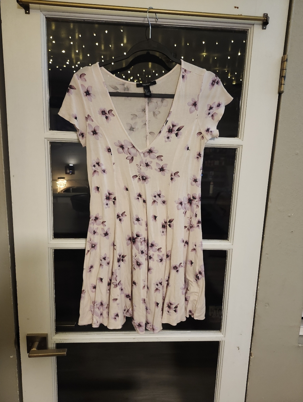 Women's Forever 21 Light Purple Floral Short Sleeve Mini Dress Blouse Size Large